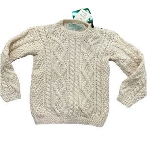 NEW Crana Handknits Irish Wool Cable Knit Children’s Sweater Sz 26 (3/4) Ivory